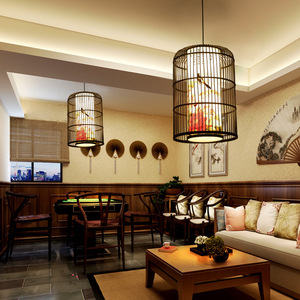 Lámpara de Techo Estilo Jaula de Pájaro, D350 H500, Luz LED Negra, Estilo Chino Moderno, Iluminación para Hoteles y Restaurantes, Lámpara Decorativa de Una Sola Cabeza - Product Image 3