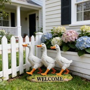 Letrero de Bienvenida de Resina para Exteriores con Diseño de Familia de Patos, Linda Estatua de Ganso para Decoración de Jardín o Porche, Figura de Animal Resistente a la Intemperie para Decoración Rústica - Product Image 1
