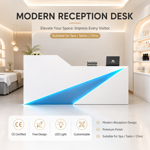 Mostrador de Recepción Moderno para Salón de Belleza, Color Blanco, con Luz LED Azul, Mostrador Frontal con Logotipo Personalizado, Mesa de Recepción para Centro Médico Estético - Product Image 1