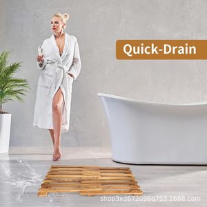 Tapis antidérapant en bois pour salle de bain, tapis de bain rétractable carré en bambou pour baignoire, idéal pour l'export. - Product Image 4