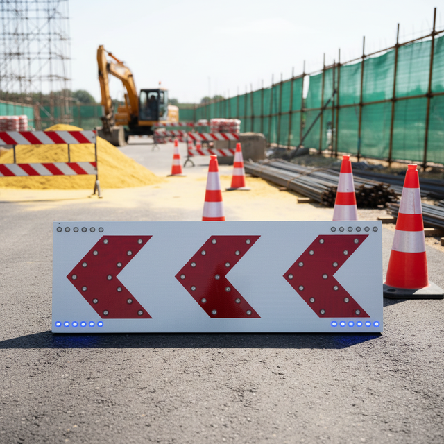 Solar Powered Flashing Arrow Road Safety Sign Aluminum Board Third Grade Reflective 1200x400mm Construction Traffic Warning