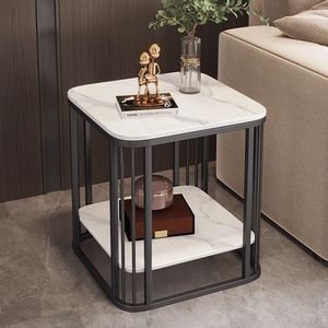 Minimalist Marble <b>Side</b> <b>Table</b> Square Double Layer Living Room Coffee <b>Table</b> Modern Design <b>High</b> End Decor - Product Image 1
