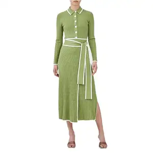Elegant Simply Knitted Mint Green Plus Size Sexy Fringe Solid Color Smart Office Midi Sweater Winter Women Casual Long Dress