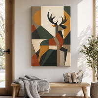 Tableau mural sur toile avec motif de rennes géométriques, impression animale abstraite moderne, décoration murale rétro aux tons terreux