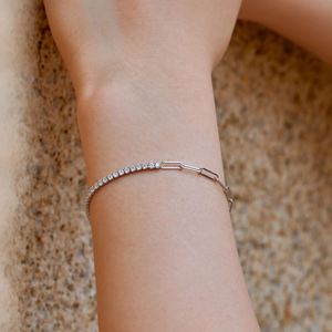 Pulseras de tenis Dylam de lujo ligero y delicado, de plata de ley 925 chapada en oro y rodio, con cadena de clip y circonita cúbica 5A tipo diamante - Product Image 5