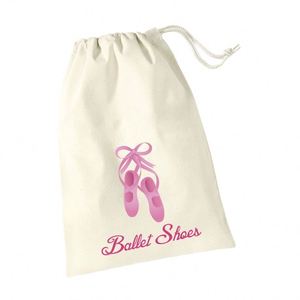 Ballet Organic Cotton Recyclable Eco-Friendly <b>Drawstring</b> Shoe <b>Bag</b> <b>Personalised</b> Purple Print Custom Colors Girls Gift - Product Image 1