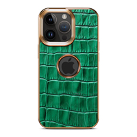 Étui de téléphone en cuir véritable pour iPhone 12 16 tous modèles, cuir de vachette marron avec cadre doré, vintage, luxe, antichoc, anti-chute