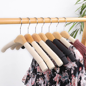Non-slip solid wood women's clothing sponge hangers and trouser hangers with logo wholesale, non-marking, anti-shoulder - Product Image 1