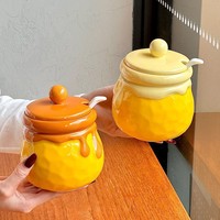 Pot à miel en céramique créatif et mignon avec décoration sous glaçure, récipient de stockage alimentaire pour cuisine, décoration d'intérieur, thé, sucre, café