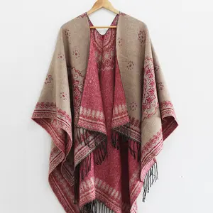 Acrylic polyester soft ladies cape shawls warm winter poncho