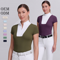 Chemise d'équitation classique perforée à manches courtes OEM ODM, séchage rapide, pour compétition équestre, haut d'équitation léger