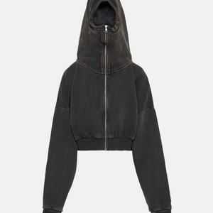 Sudadera con capucha extragrande con cremallera y logo personalizado, estilo distressed, 100% algodón, streetwear, lavado ácido, hombros caídos, Y2K - Product Image 2