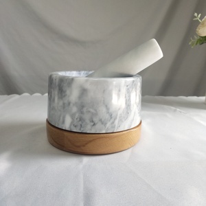 Outils à épices de cuisine avec logo personnalisé <span class=keywords><strong>pilon</strong></span> à mortier en <span class=keywords><strong>pierre</strong></span> naturelle avec base en bois ustensiles de cuisine pour herbes et épices - Product Image 2