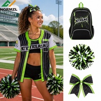 Maillots de cheerleaders, ensemble d'échauffement, sac de cheerleading, pompons, nœuds, imprimé rayé, maillot de baseball pour équipe de cheerleading, Académie de danse