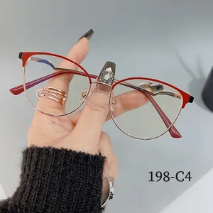 New Fashion Color Changing Custom Logo Women Optical Blue Light Optical Glasses Metal Cat Eye Photochromic Eyeglasses Frame