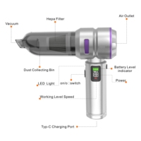 Aspirateur de Voiture Portable Sans Fil à Recharge Rapide, Forte Puissance d'Aspiration 18000 Pa, Soufflage d'Air et Lumière LED, Bac à Poussière 0,2 L