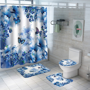 Drifting Rabbit Custom Printed Logo Design Classic 3D Digital Printed 100% Polyester Bathroom <strong>Shower</strong> <strong>Curtain</strong> <strong>with</strong> Buckle <strong>Lining</strong> - Product Image 3