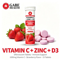 Comprimés effervescents personnalisés de Vitamine C 1000mg avec Zinc D3, défense immunitaire, antioxydant, saveur fraise, 15 comprimés, format portable, OEM