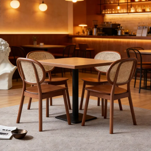 Modern <b>Square</b> Wooden Restaurant Table <b>Set</b> with 4 Back Chairs for Commercial Dining Furniture Scandinavian Design - Product Image 1