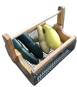 Grand panier à fruits antirouille avec poignée pliable, amader de jardin en cèdre, pour transporter et laver les légumes frais