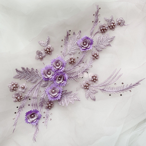 DELACE coloré médaillon appliqué avec perles broderie florale dentelle robe de mariée accessoires - Product Image 3