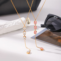 Collier en forme de Y en acier inoxydable plaqué or 18 carats, zircon blanc rose, anti-décoloration, chaîne de mode, bijoux pour femmes