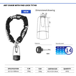 Tonyon Locks Motor <span class=keywords><strong>Art</strong></span> 4 Vélo <span class=keywords><strong>antivol</strong></span> avec cadenas et protection de verrouillage de vélo Serrure de chaîne de moto - Product Image 5