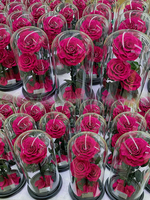 Prix d'usine en gros, roses éternelles préservées, faites à la main, longue durée (3-5 ans), base en métal doré, dôme en verre, décoration d'intérieur, cadeaux