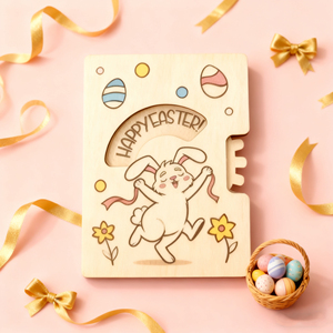 Décoration rotative en bois 'Joyeux Jour' 2026 avec motif lapin et œuf pour cadeau d'Pâques pour enfants - Product Image 3