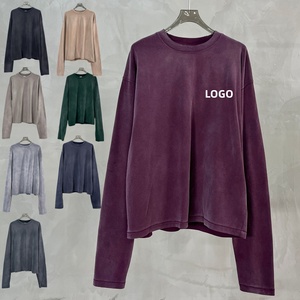 OEM 300Gsm 100% Cotton Blank Oversized <b>T</b>-<b>shirts</b> <b>Long</b> <b>Sleeve</b> Custom Print <b>Men</b> Vintage Acid Wash Streetwear Boxy <b>T</b> <b>shirt</b> TKAN9171 - Product Image 1
