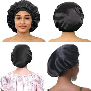 Nouveaux bonnets en satin à bord large, bonnets de nuit en polyester, foulards à haute élasticité, chapeaux de beauté pour la coiffure et les soins capillaires, bonnets pour femmes - Product Image 4
