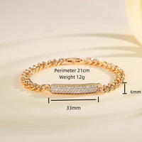 Bracelet de luxe en laiton plaqué or 18 carats avec chaîne cubaine épaisse et breloque en zircon pour femmes