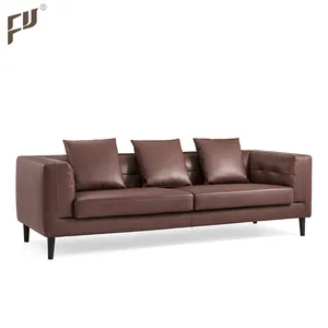 Furicco Sofa Furnitur Ruang Tamu Terbaik Desain Terakhir Sofa Kulit Asli Modular Santai 3 Tempat Duduk Besar Coklat untuk Dijual