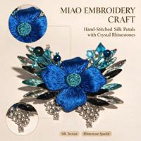Broche Fleur Bleue en Soie de Mûrier, Strass en Cristal, Épingle de Revers Faite à la Main, Micro-Incrustation, Accessoire de Vêtement pour Femme