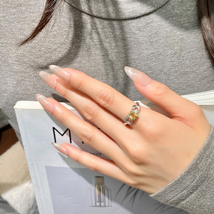 <b>Dainty</b> 6mm Round cut Colorful Gemstone Bow <b>Rings</b> Adjustable Natural Stones 925 Sterling <b>Silver</b> Daily Wear Jewelry - Product Image 5