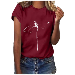 Women Dragonfly Print V Neck Short Sleeve Cotton T Shirt Loose Fit Casual Summer <b>Top</b> - Product Image 6