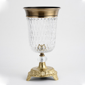 Crystal Glass Vase With Gold Handles 28cm W 33cm H Traditional Decorative Tabletop Vase For Living Room Home Decoration - Product Image 2