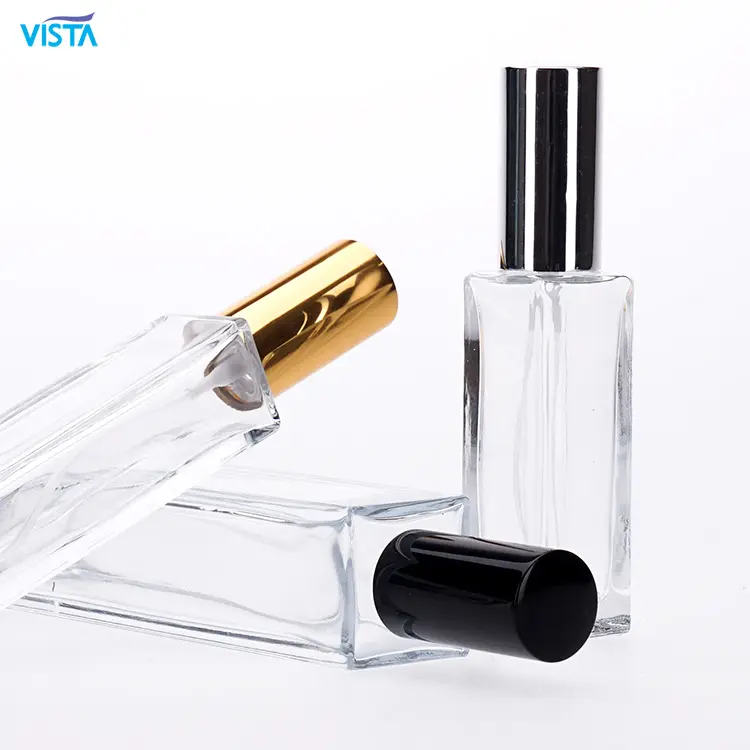 VISTA Factory sale good quality square Glass Bottle Cosmetics Sub Packed Bottle 30ml Spray Perfume Glass Bottles for gift