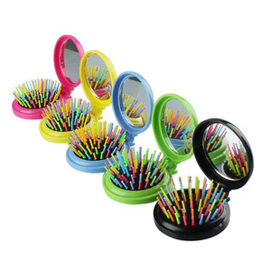 <b>Compact</b> Mirror Comb With Colorful Bristles Round Folding <b>Makeup</b> Mirror Mini Portable For Travel And Daily Use - Product Image 1