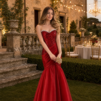 Robe de soirée élégante rouge à sequins, bustier, avec jupe en tulle et bordure en strass, longueur ras du sol, pour fêtes, vente en gros sur mesure