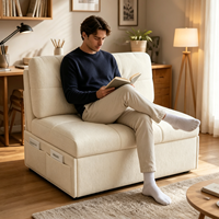 Canapé-lit pliable durable 3 en 1 avec coussin capitonné, structure en métal, tissu résistant aux griffures de chat, housse amovible multicolores