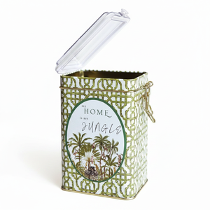 Lata de almacenamiento de metal de 75x100x150mm con cierre de alambre Tapa transparente Diseño de jungla tropical-Lush Paradise Nature Wildlife Basket - Product Image 2