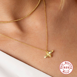 Collar ROXI de Plata de Ley S925 con Baño de Platino, Diseño de Abeja, Cadena de Eslabones, Regalo de Boda o Compromiso para Mujer - Product Image 4