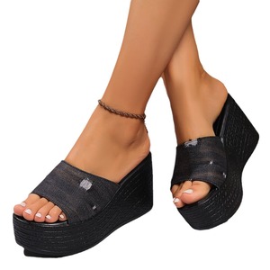 Sandales compensées à plateforme pour femmes, style européen-américain, grande <span class=keywords><strong>taille</strong></span>, en denim à bout ouvert, semelle épaisse en PU - Product Image 5