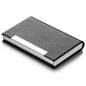 Men Woman Personalized Business Card Holder PU Leather Aluminum Stainless Metal Name Card Case <b>Box</b> - Product Image 2