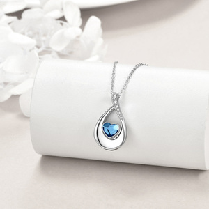 Collar de Plata de Ley 925 con Colgante de Corazón Azul en Forma de Gota y Símbolo de Infinito para Cenizas - Product Image 4