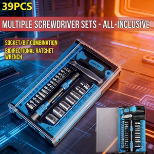 Juego de destornilladores de trinquete, 39 piezas, kit de herramientas manuales con enchufe hexagonal de 1/4 pulgadas para mantenimiento del hogar con estuche rígido - Product Image 2
