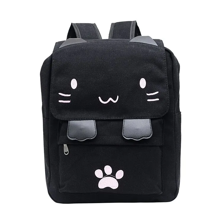 Atacado de novos produtos em forma de gato lazer moda lona mochila de ombro duplo mochila ao ar livre