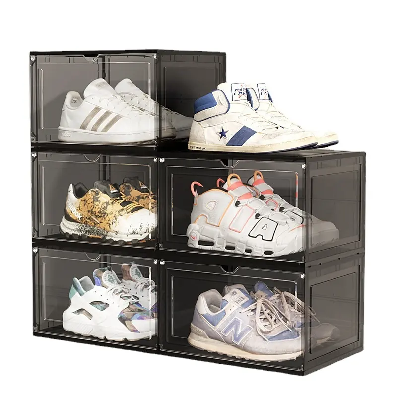 Foldable Plastic Shoe Box with Front & Side Openings for Sneaker Display & Storage in Kitchen Bathroom or Clothing Use