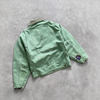 Veste polaire vintage délavée et vieillie pour homme, coupe oversize, imprimée avec lettres en relief, col rabattable, fermeture éclair, service OEM